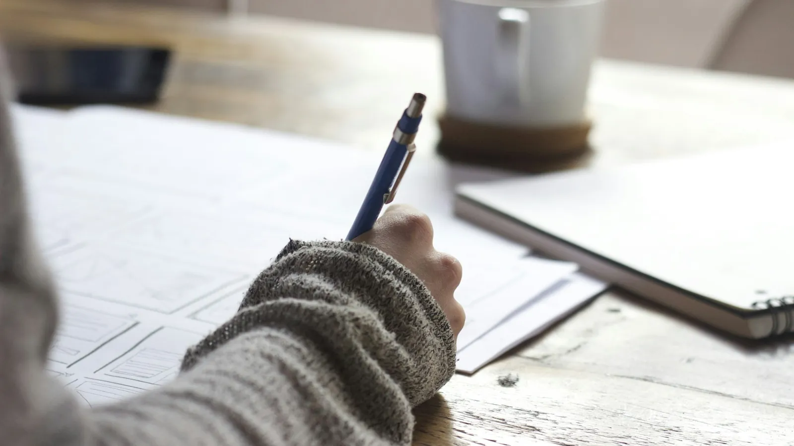 Writing practice with pen and paper
